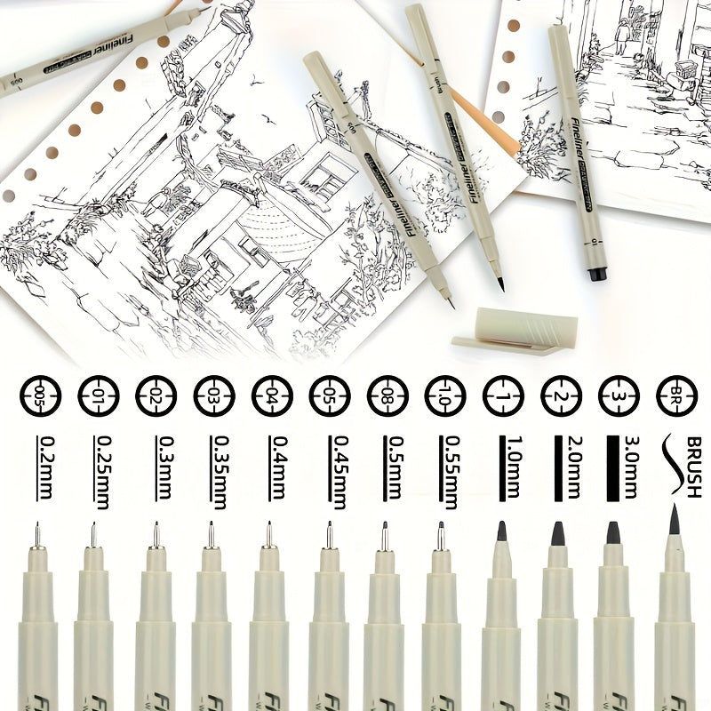 Multi-Line Drawing Pen Set: 5/6/9pcs Black Fine Waterproof Ink Pens for Document Writing, Line Art Painting, Dot Journaling, Sketch Outlines & Cartoon Animation – Essential Office Accessories for Professional Artistic Use