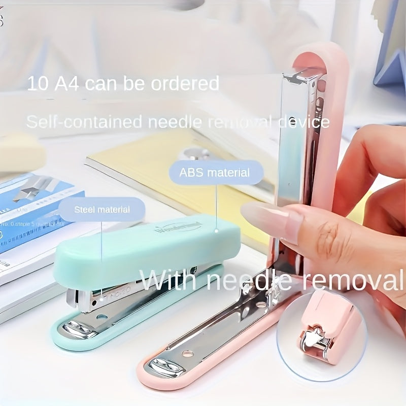 Morandi Color Durable ABS Mini Stapler - Desktop Stapler with 1000 Staples, Effortless Stapling, Compatible with No. 10 Staples, Portable Design