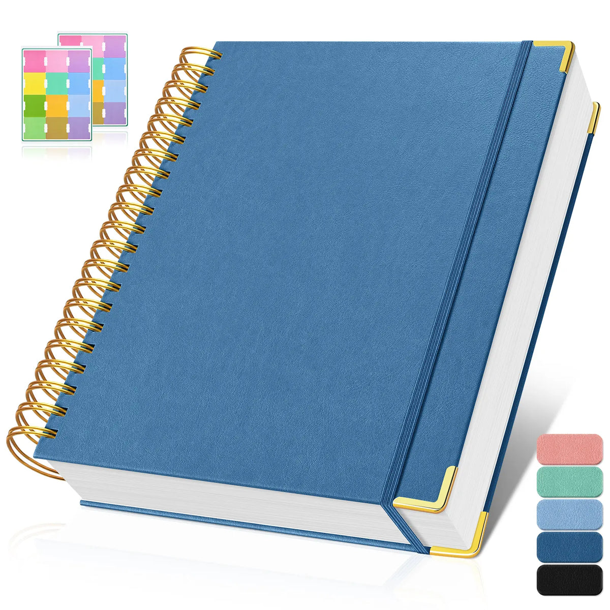 OMEYA Premium Leather Hardcover Notes Notebook, A4/A5 Stationery Supplies with Index Tabs, 300 Numbered 100GSM No-Bleed Thick Lined Pages, Twin-Wire Lay Flat Journal with Content Pages for Work, Study, College School Supplies, Back To School Haul, Cute Sc