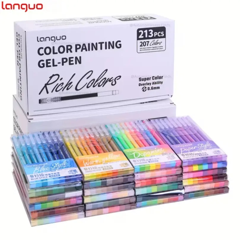 Languo 162/213pcs Gel Pen Set, Pens Set, 0.6mm Tip, Rich Colors, Smooth Writing, Large Ink Capacity, Multifunctional for Office, Art, DIY, Scrapbooking
