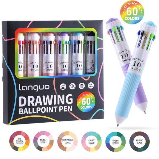10-in-1 Plastic Colored Ballpoint Pens, 6/12 Pack (60/120 Multicolor Options), 0.8mm Fine Point Retractable Pens for Youth, Back to School/College Supplies, TikTokShopBackToSchool Office Stationery