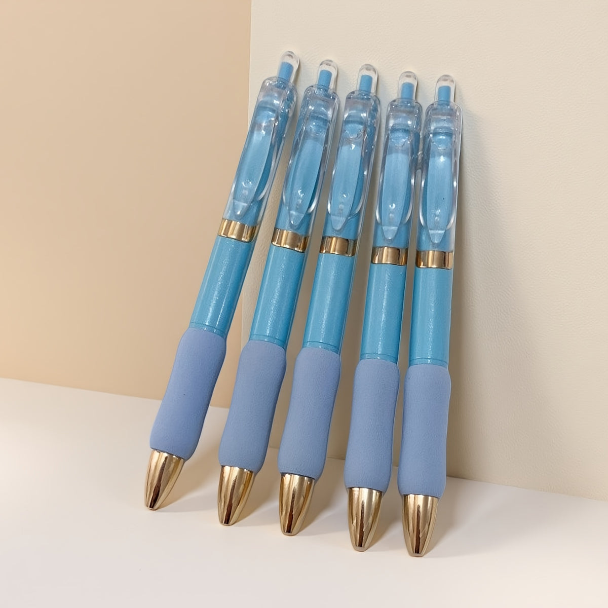 5pcs Gel Pen Soft Grip Click Pens, Smooth Writing with Continuous Ink, 0.5mm Black Refill Click Pen