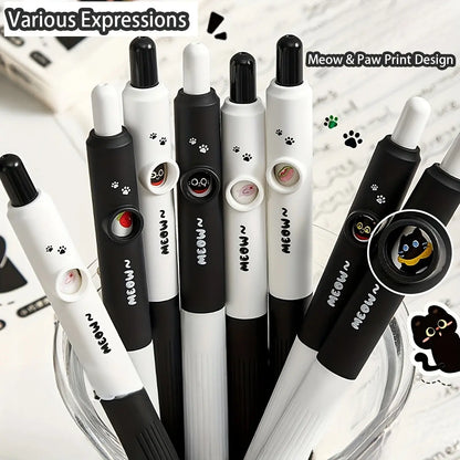 4pcs Kawaii Cat Rotate Gel Pens with Meow & Paw Print Design, 0.5mm Fine Point Quick-Dry Black Ink-Smooth Writing Retractable Pens Cute, Ergonomic Grip - for Students &School, Office, Diary, Journaling - Birthday/Christmas Gift, Stationery Writing Tools