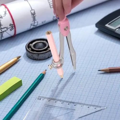 8 Piece Geometry Compass Set with Metal Compass, Rulers, Protractor, Set Squares, Eraser, Sharpener and Metal Storage Box for School & Math
