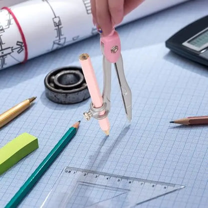 8 Piece Geometry Compass Set with Metal Compass, Rulers, Protractor, Set Squares, Eraser, Sharpener and Metal Storage Box for School & Math