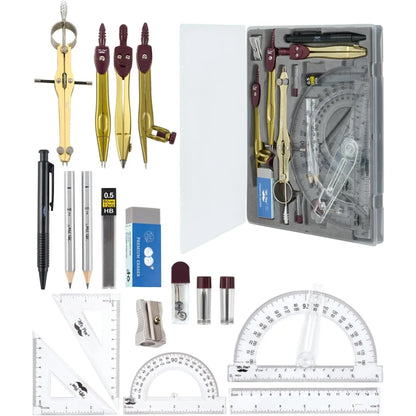 - Geometry Set, 15 count Set with 6 Inch Swing Arm Protractor | IncludesMetal Divider, Set Squares, Ruler, Compasses for Math for Drafting & School Supplies