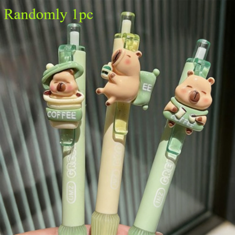 Randomly 1pc Capybara Cartoon High-Quality Click Pen 0.5Mm Fast-Drying Brush Pen, Cute Black Gel, Neutral Ink, Suitable for Everyday Use, Soft And Comfortable for Daily Writing And Sketching