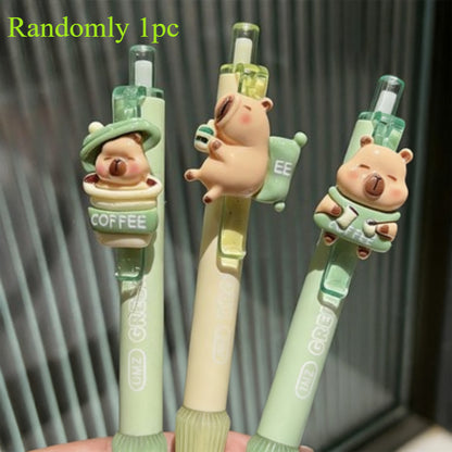 Randomly 1pc Capybara Cartoon High-Quality Click Pen 0.5Mm Fast-Drying Brush Pen, Cute Black Gel, Neutral Ink, Suitable for Everyday Use, Soft And Comfortable for Daily Writing And Sketching