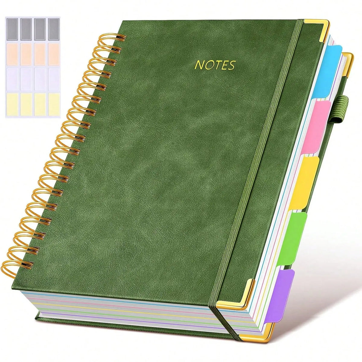 Leather Bound Journal - 8"x10" B5 Leather Hardcover Spiral School Notebook, 300 College-Ruled Paper Pages, Removable Divider Tabs, 5-Subject, Expandable Back Pocket, for School Work, Office Accessories