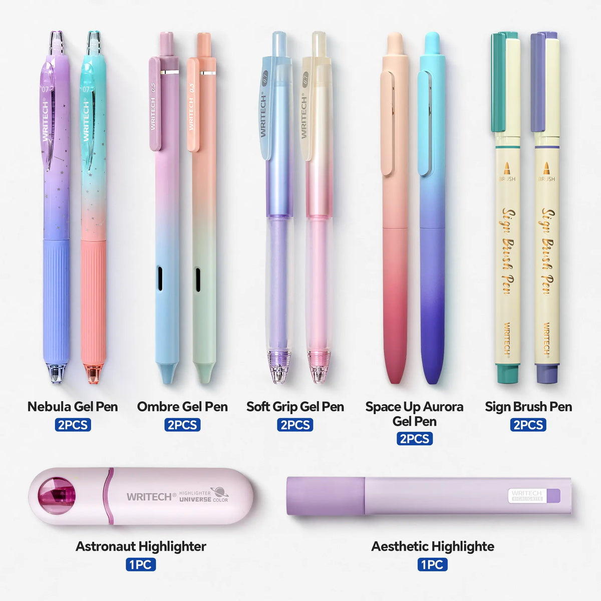 WRITECH Gel Pens Highlighters Journaling: Aurora Wonderland Pen Set, Black Ink Pens Pastel Highlighters Brush Pens, Smooth Writing Drawing No Bleed, Gift for Students,Friends and Family.