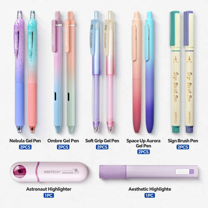 WRITECH Gel Pens Highlighters Journaling: Aurora Wonderland Pen Set, Black Ink Pens Pastel Highlighters Brush Pens, Smooth Writing Drawing No Bleed, Gift for Students,Friends and Family.