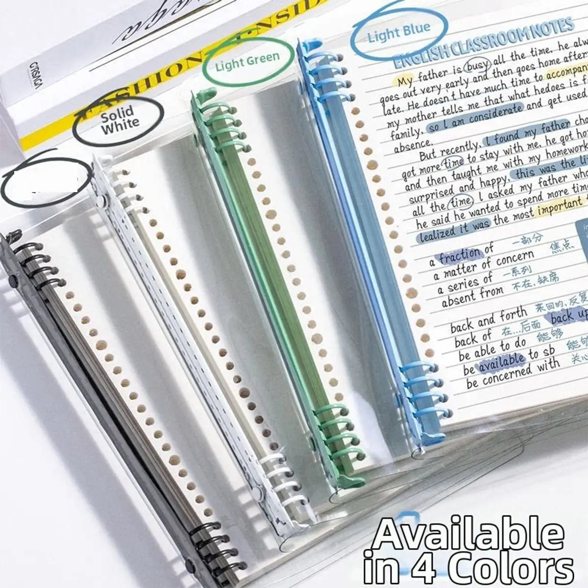 60 Sheets, Refillable Paper, Transparent Loose Leaf Notebook Refillable Binder A5 B5 Clear Cover Capacity Smooth Writing Pages Easy Organize Study Notes Planner, Fill Blank Journal, School Office Supplies Diary Spiral Notebook