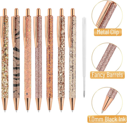 Mr. Pen Women's Rose Gold Reverie Cute Style Pens & Refills - 7 Retractable 1.0mm Gel Ink Ballpoint Writing Tools, 10 Extra Refills for Journaling (Office Stationery), Retractable Tip