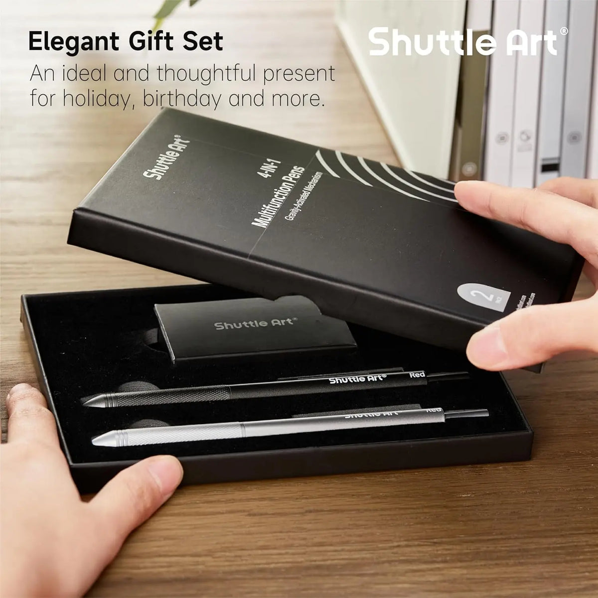 Shuttle Art 4 in 1 Gravity-Activated Multicolor Pen, 2 Pack Retractable Ballpoint Pens with 1.0mm Black Blue Red Ink and 0.5mm Mechanical Pencil, Multifunction Pens Fresh Style Gift Set for Writing School Office Home,back to school,back to school shopping