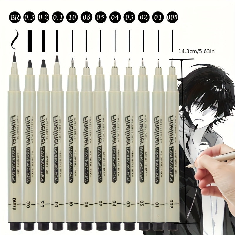 Multi-Line Drawing Pen Set: 5/6/9pcs Black Fine Waterproof Ink Pens for Document Writing, Line Art Painting, Dot Journaling, Sketch Outlines & Cartoon Animation – Essential Office Accessories for Professional Artistic Use