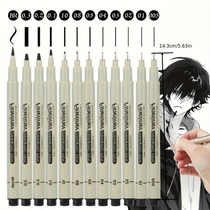 Multi-Line Drawing Pen Set: 5/6/9pcs Black Fine Waterproof Ink Pens for Document Writing, Line Art Painting, Dot Journaling, Sketch Outlines & Cartoon Animation – Essential Office Accessories for Professional Artistic Use