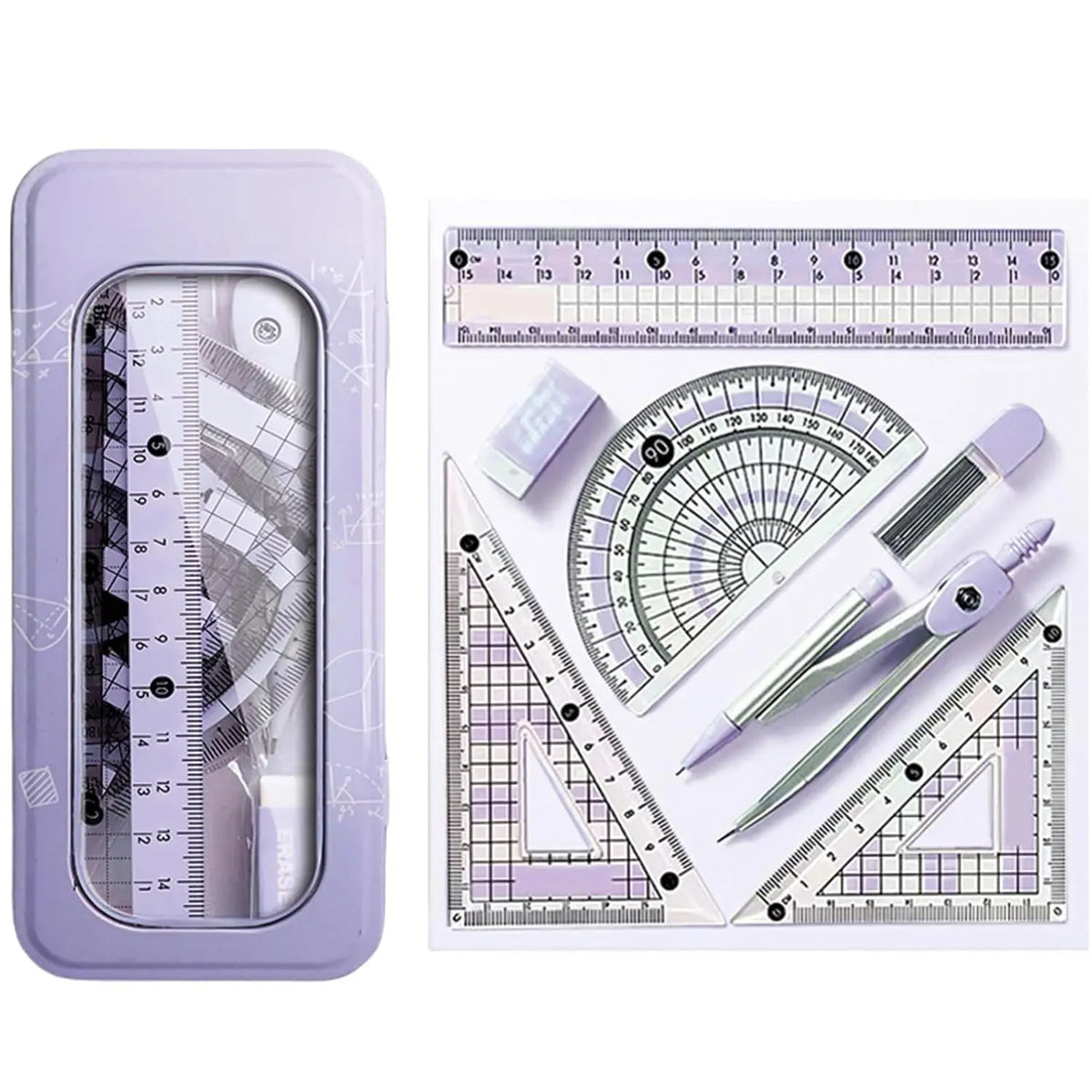 8 Pcs Pink Geometry Set Cute Compass Set with Maths Protractor Rulers, Math Set for Drawing Measuring Tools, Kawaii Ruler Kit for Class Women Girls School Supplies (Pink)