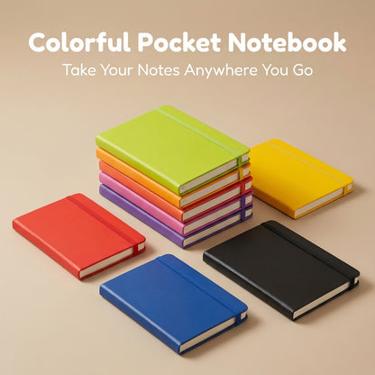 [Premium PU Leather Notebook] Pocket Hardcover Notebook A6, 84 Sheets Thick Creamy Paper, Premium PU Leather Cover, 8 Colors Available, Lined Journal with Elastic Closure for Writing Journaling Office School