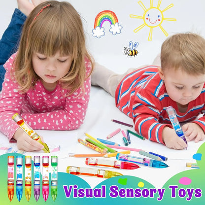 3/6 Pcs Pen Shape Fidget Timer Liquid Motion Bubbler Pens with Colorful Ink, Unisex Sensory Fidget Toys for Stress Relief, Office Desk Novelty Gifts (Vibrant Color)