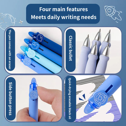 8 erasable gel pens with a starry sky blue design theme, simple solid colour style, soft cloud grip, smooth continuous ink, quick drying, suitable DIY study office writing with black blue large capacity gel ink,back to school,back to school haul