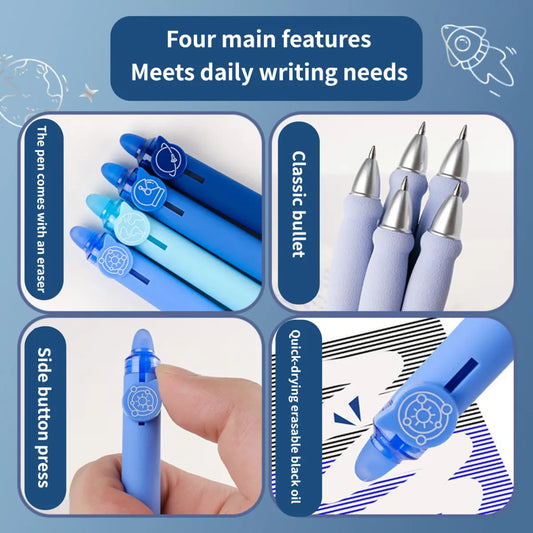 8 erasable gel pens with a starry sky blue design theme, simple solid colour style, soft cloud grip, smooth continuous ink, quick drying, suitable DIY study office writing with black blue large capacity gel ink,back to school,back to school haul