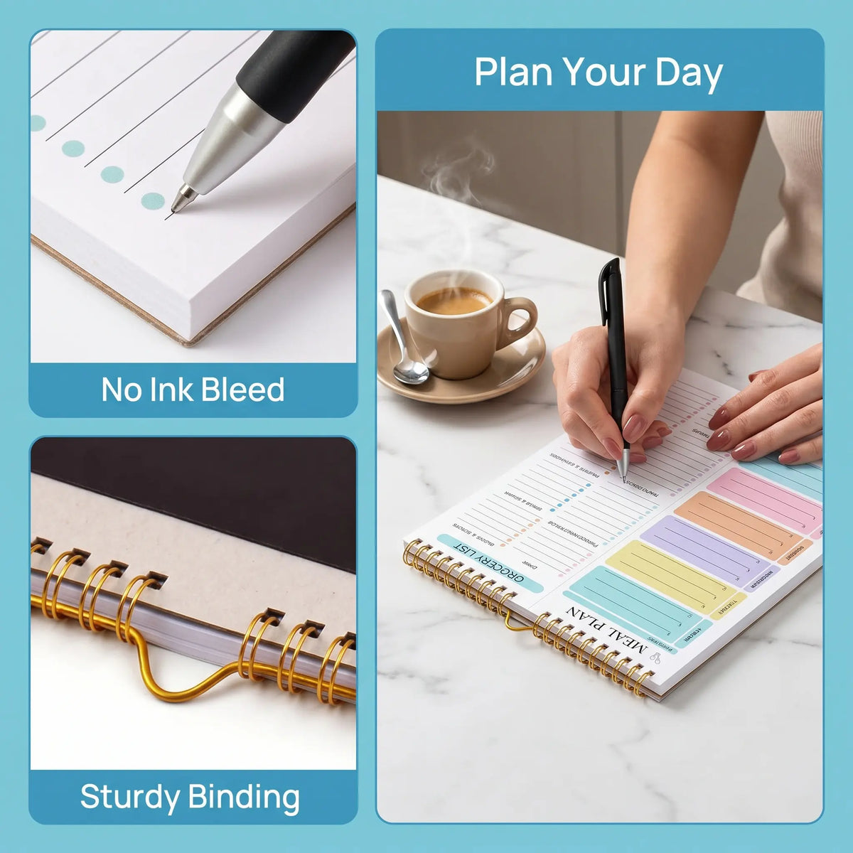 Magnetic Meal Planner Notebook - Wall-Mountable, 52 Sheets, 52 Writing Pages, Double Spiral Binding, Monthly Weekly Planner, Grocery List Notepad, Household Food Arrangement Organizer, MM1 Model (Office Stationery),sohochic