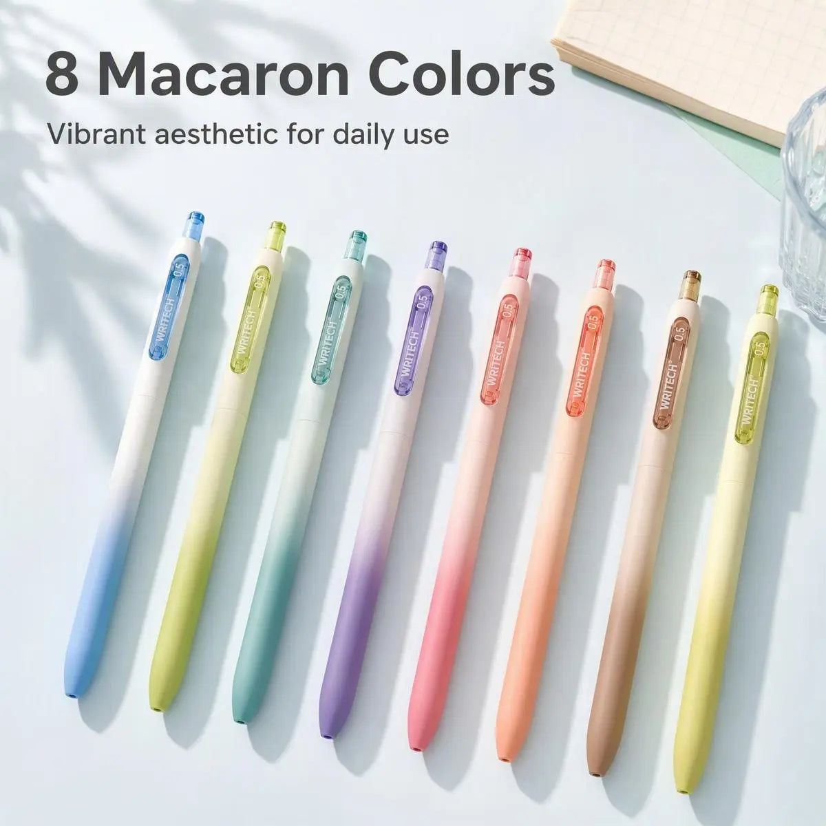8Pcs Retractable Gel Pens, 0.5mm Black Quick-Dry Smooth Ink, Gradient Pastel Barrel, Silent-Click Mechanism, Gift-Ready for Teen Girls, Journaling & Office Stationery school pack practice essential accessory retractable pen holiday writing tool lover love