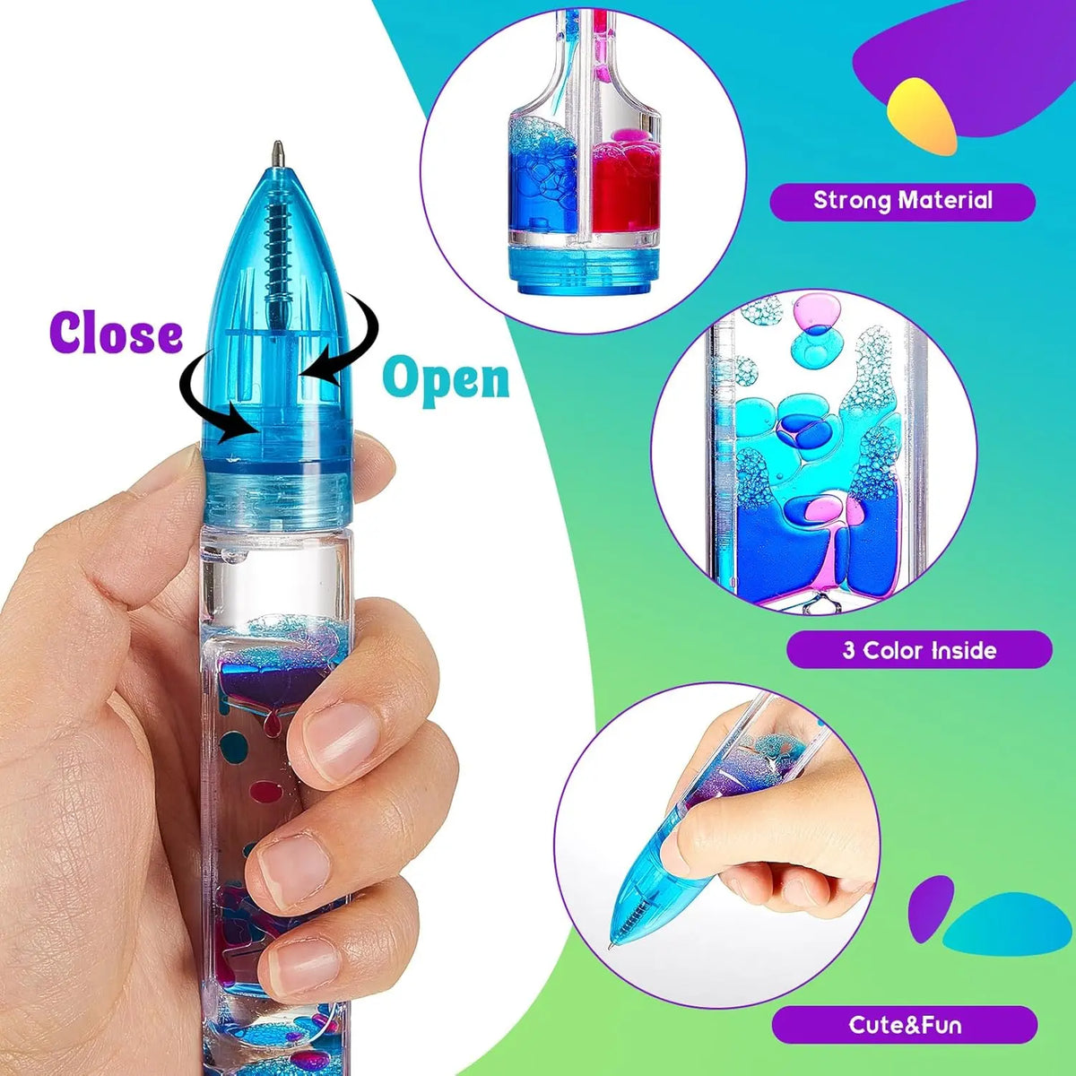3/6 Pcs Pen Shape Fidget Timer Liquid Motion Bubbler Pens with Colorful Ink, Unisex Sensory Fidget Toys for Stress Relief, Office Desk Novelty Gifts (Vibrant Color)
