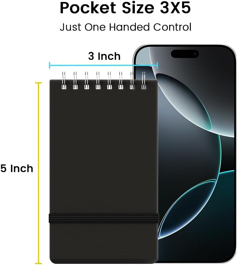 Small Pocket Notebook, Mini Notepad Spiral Notebooks Note Pads (Black, 3x5)