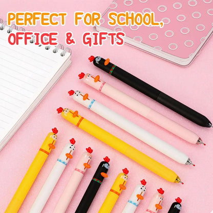 12 count Funny Chicken Retractable Gel Pens Cute Novelty Pens with Beak Click, 0.5mm Fine Point Black Ink, Cartoon Writing Pens for Students, Office, School, Gifts (Chicken, 12)