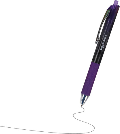 Amazon Basics Retractable Gel Pens, Fine Point 0.7mm, Smooth Writing, Assorted Colors, 12-Pack