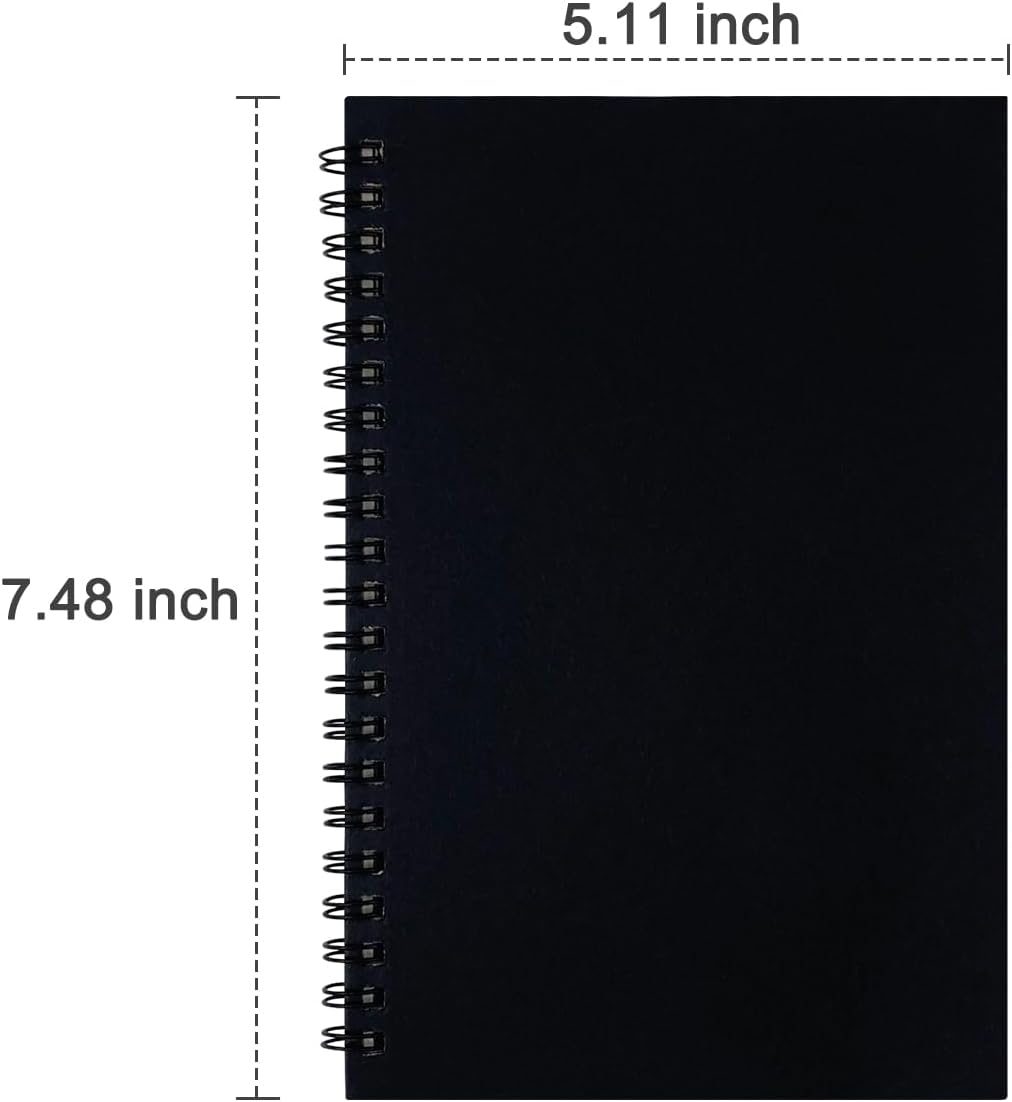 Ykimok 2-Pack (60 Sheets/Notebook) College Ruled Hardback Black Cover Spiral Notebook - Memo Notepad and Sketchbook for Students, Office, and Business Diary, 7.48 x 5.11 Inches.