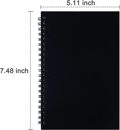Ykimok 2-Pack (60 Sheets/Notebook) College Ruled Hardback Black Cover Spiral Notebook - Memo Notepad and Sketchbook for Students, Office, and Business Diary, 7.48 x 5.11 Inches.