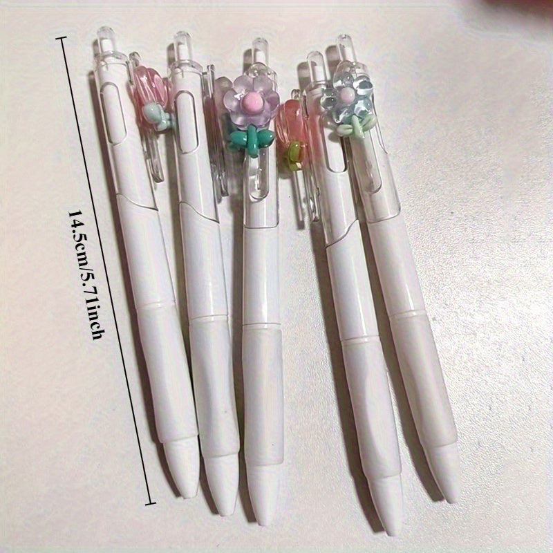 Floral Pattern Click Gel Pens, Quick-Drying Black Ink 0.5mm Fine Tip, Smooth Writing, Suitable for Journaling and Drawing, 4 pcs, Random Patterns, Back-to-School Essential