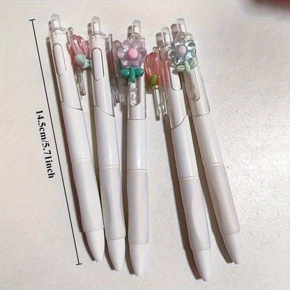 Floral Pattern Click Gel Pens, Quick-Drying Black Ink 0.5mm Fine Tip, Smooth Writing, Suitable for Journaling and Drawing, 4 pcs, Random Patterns, Back-to-School Essential
