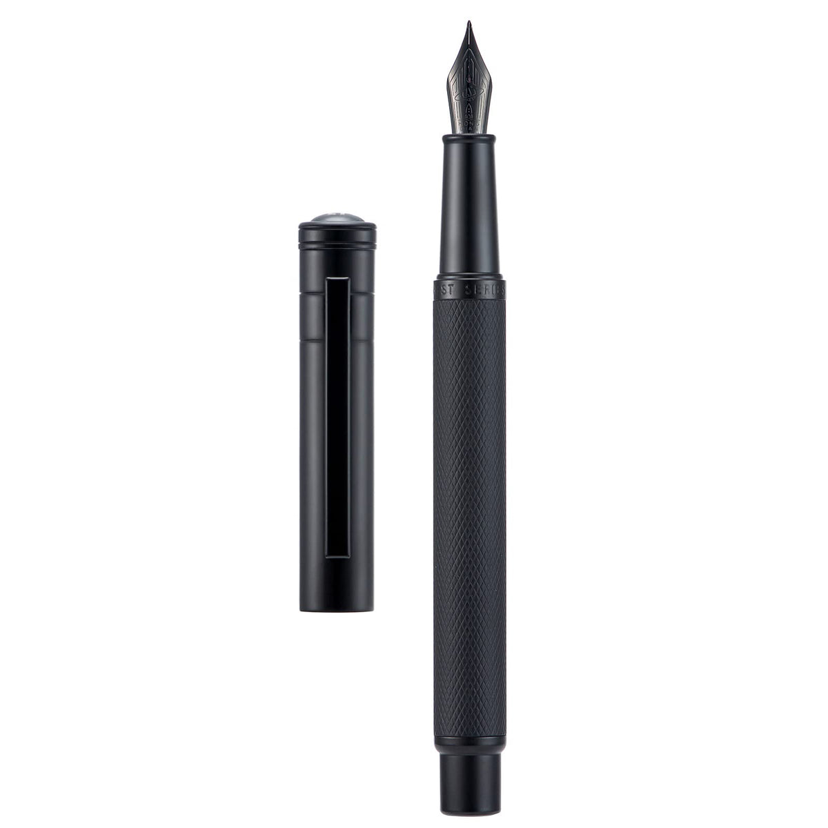 Matte Black Forest Fountain Pen Extra Fine Nib Classic Design with Converter and Metal Pen Box Set by Asvine