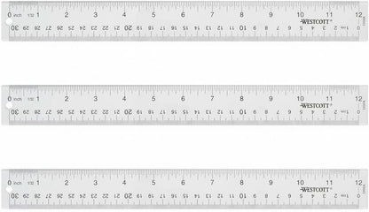 Westcott Acrylic Clear Ruler, Easy-to-Read Markings, Scratch-Resistant Design, Raised Beveled Edges, for Crafting, Office, Classroom, Back to School Supplies, 12-Inch