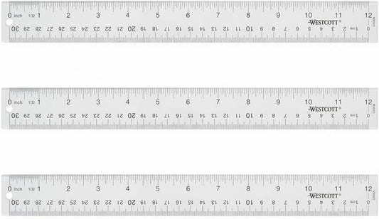 Westcott Acrylic Clear Ruler, Easy-to-Read Markings, Scratch-Resistant Design, Raised Beveled Edges, for Crafting, Office, Classroom, Back to School Supplies, 12-Inch