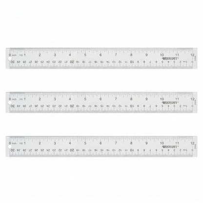 Westcott Acrylic Clear Ruler, Easy-to-Read Markings, Scratch-Resistant Design, Raised Beveled Edges, for Crafting, Office, Classroom, Back to School Supplies, 12-Inch