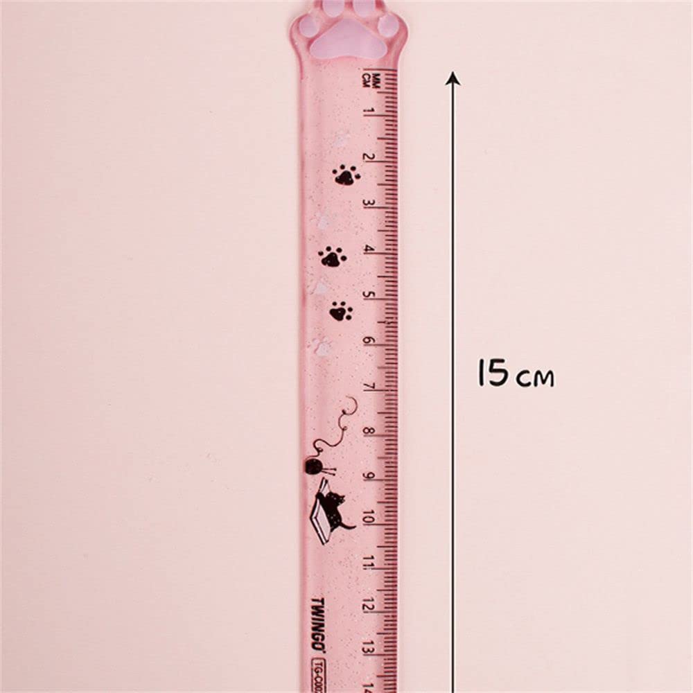 15CM Pink Cats Claw Straight Rulers, Plastic Measuring Tool Kawaii Measuring Rulers, Portable Stationery School Supplies Stationery Transparent Ruler Drafting Tools and Drafting Kits