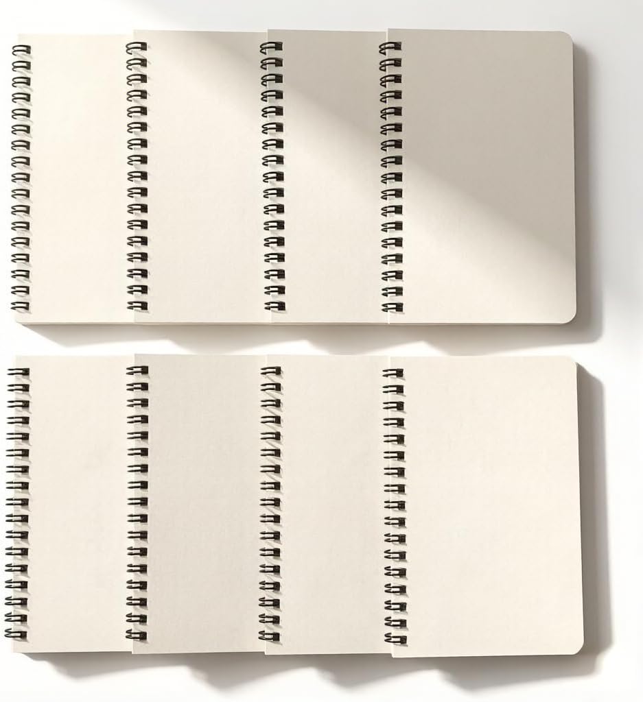 YiHenTiezz 8Pack Beige Small Spiral Notebook 4.2"x 6.1" Pocket Notepad