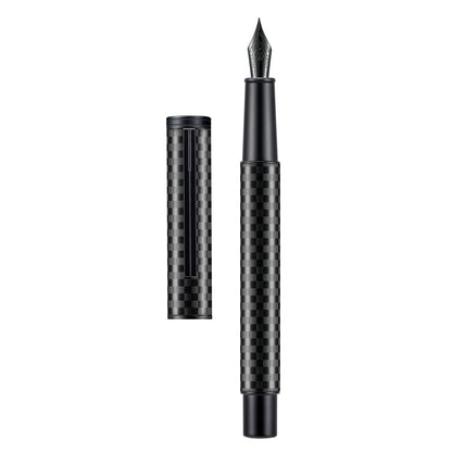 Matte Black Forest Fountain Pen Extra Fine Nib Classic Design with Converter and Metal Pen Box Set by Asvine