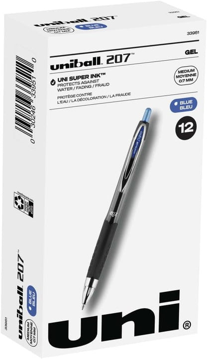 uniball™ 207 Gel Pens, Black Ink, 0.7mm Medium Point, Retractable, 12 Count