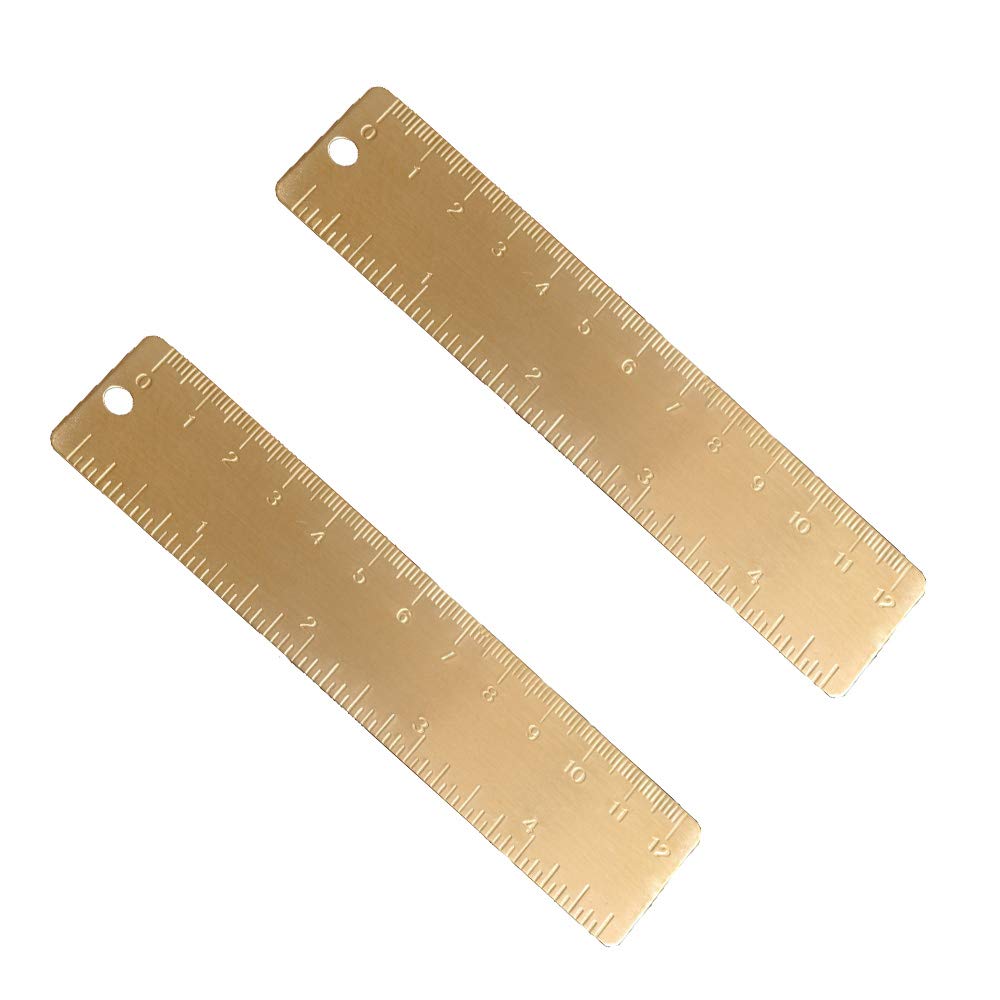 Ergonflow Gold Brass Ruler - Vintage Metal Copper Bookmark Dual Scale Engraved 4.75" (12Cm) Set of 2