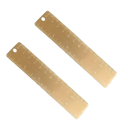 Ergonflow Gold Brass Ruler - Vintage Metal Copper Bookmark Dual Scale Engraved 4.75" (12Cm) Set of 2