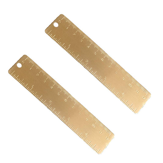 Ergonflow Gold Brass Ruler - Vintage Metal Copper Bookmark Dual Scale Engraved 4.75" (12Cm) Set of 2