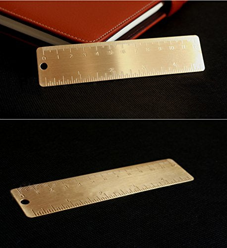 Ergonflow Gold Brass Ruler - Vintage Metal Copper Bookmark Dual Scale Engraved 4.75" (12Cm) Set of 2