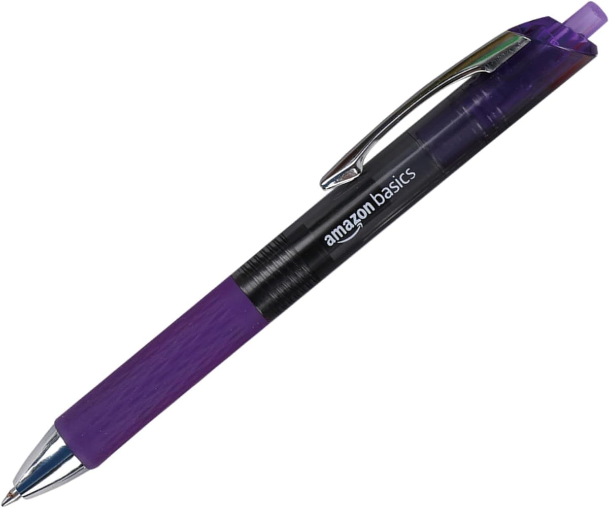 Amazon Basics Retractable Gel Pens, Fine Point 0.7mm, Smooth Writing, Assorted Colors, 12-Pack