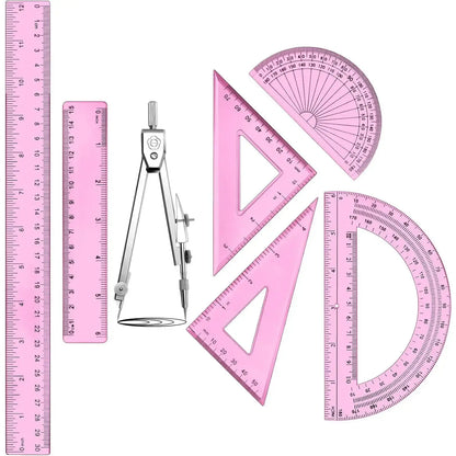 Transparent Yellow Plastic Geometry Math Set for Office Supplies, Artists & Designers – Drawing Compass, 12in/6in Rulers, 6in/4in Protractors, 45°/60° Triangle Rulers, Hollow Design for Enhanced Visibility, 1 Set