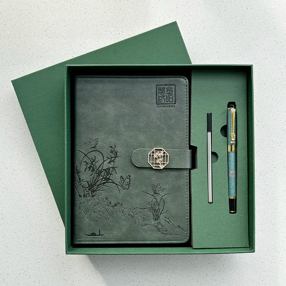 Chinsikol Chinese-Style Hardcover Business Notebook Journal Gift Set, Aesthetic Notebook, Orchid Embossed Springtime Design, Ideal for Notes and Meetings #GLOBAL PICKS